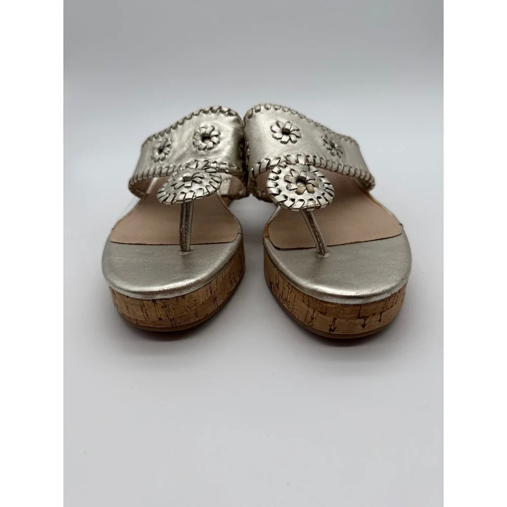 Jack Rogers Jacks Mid Wedge Sandals Platinum Gold Metallic Cork Heel Womens 7M